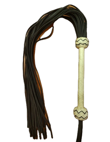 Flogger de cuero negro mango rígido 78cm